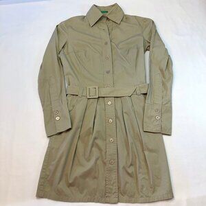 United Colors Of Benetton Khaki Shirt Dress Women's S Belted Collared Minimalist